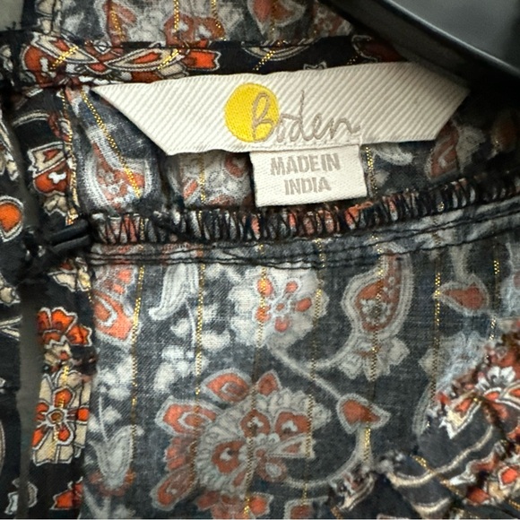 Boden Ruched Detail Metallic Thread Paisley Print Blouse Top Women’s Size 14 US - Picture 3 of 11